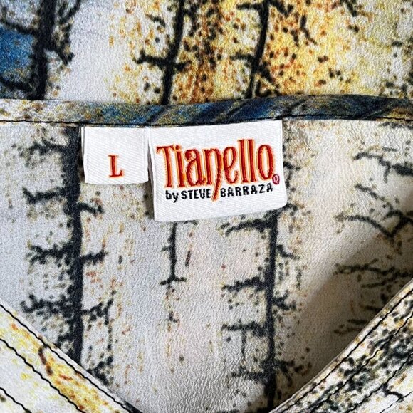 Tianello Blue Multicolor Silk Abstract Print Tunic Blouse Size Large - Picture 8 of 13